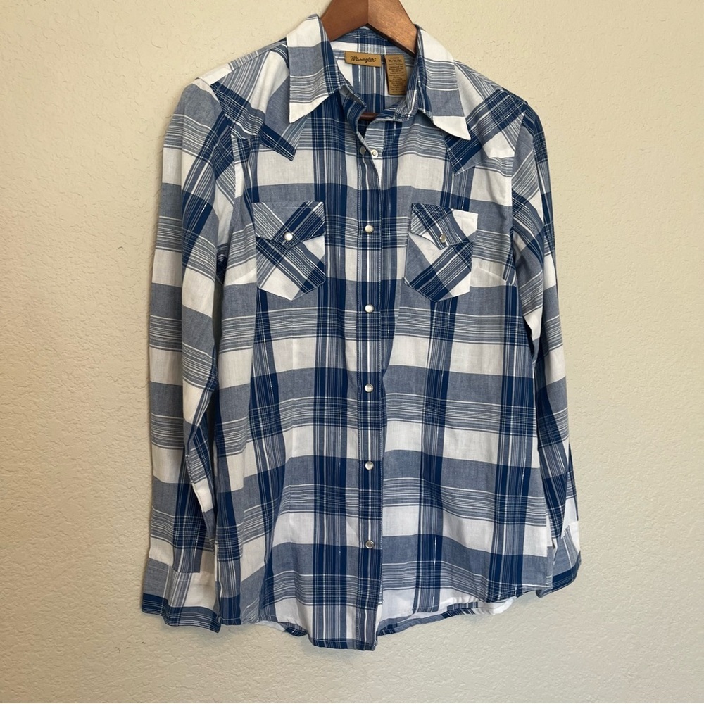 Wrangler Blue and White Plaid Western Button Down Shirt Women's Medium - Picture 6 of 15